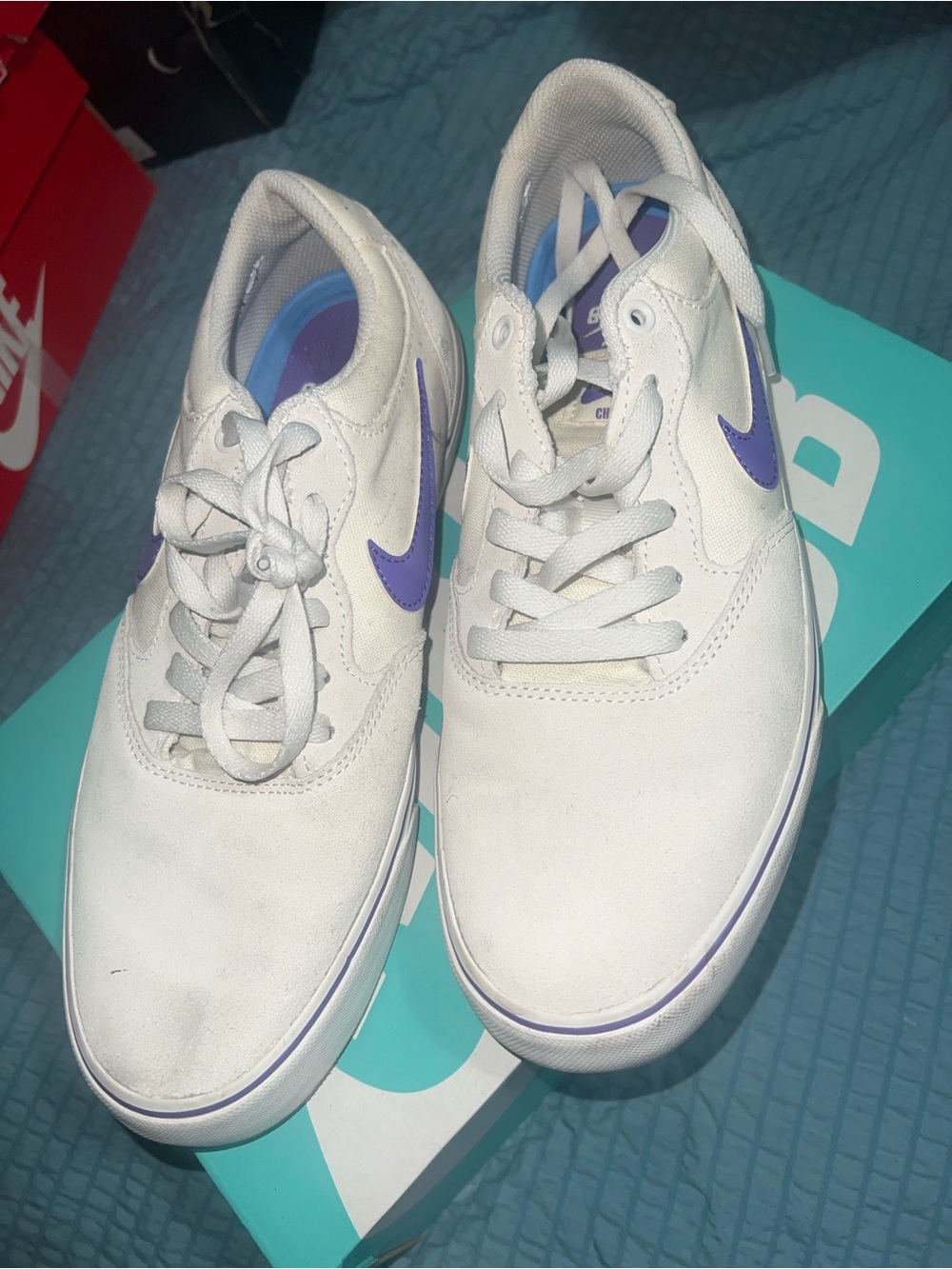 Nike Women’s White Sneakers with Purple Swoosh